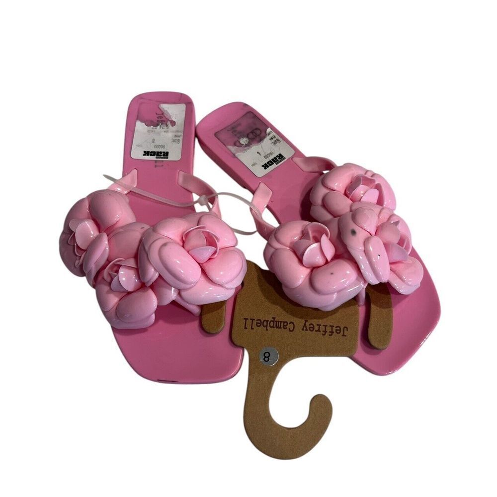 Jeffrey Campbell Fleuris Jelly Flip Flop Pink Floral Thong Sandals‎ Size 8 New